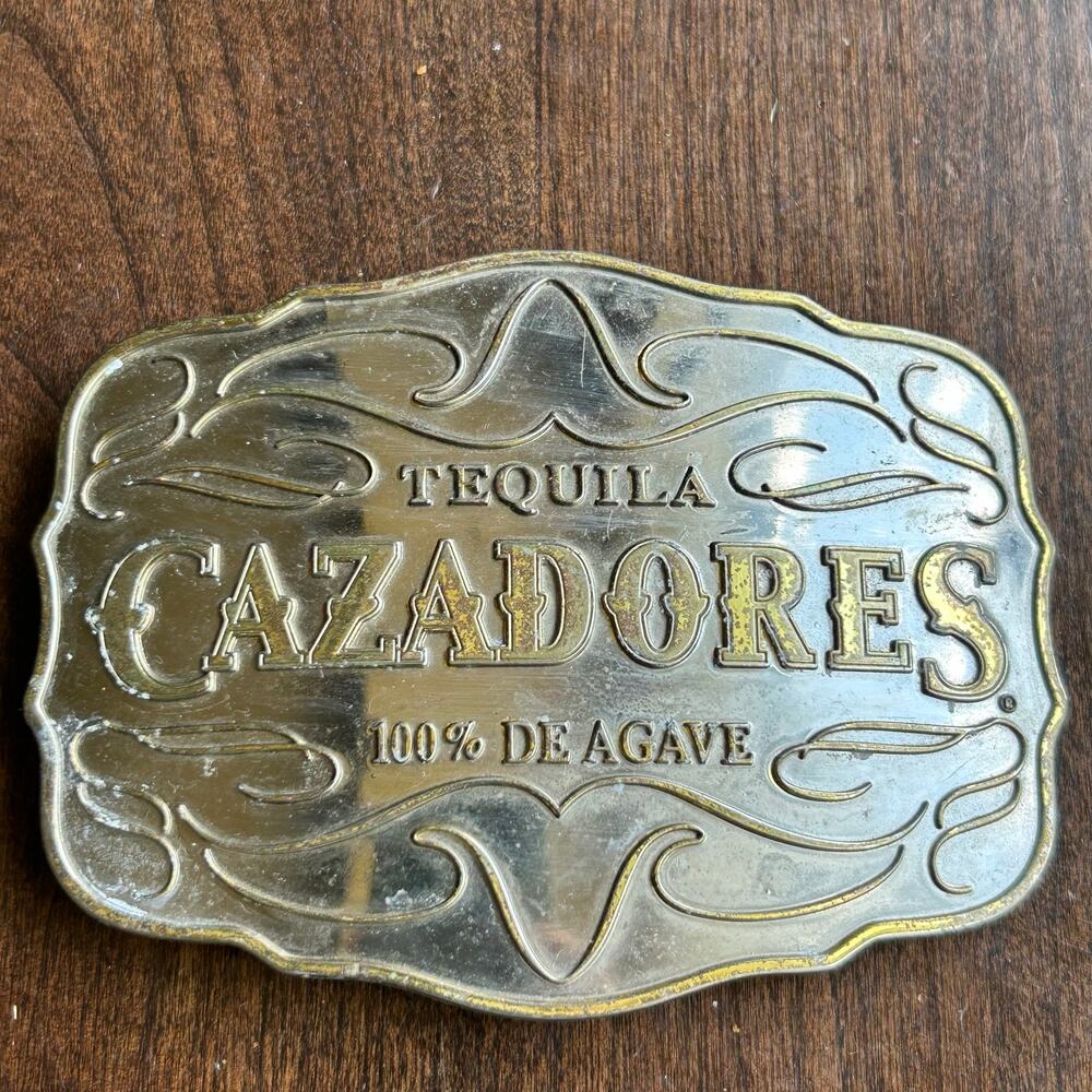 Vintage Cazadores Tequila promotional belt buckle silver and gold tone